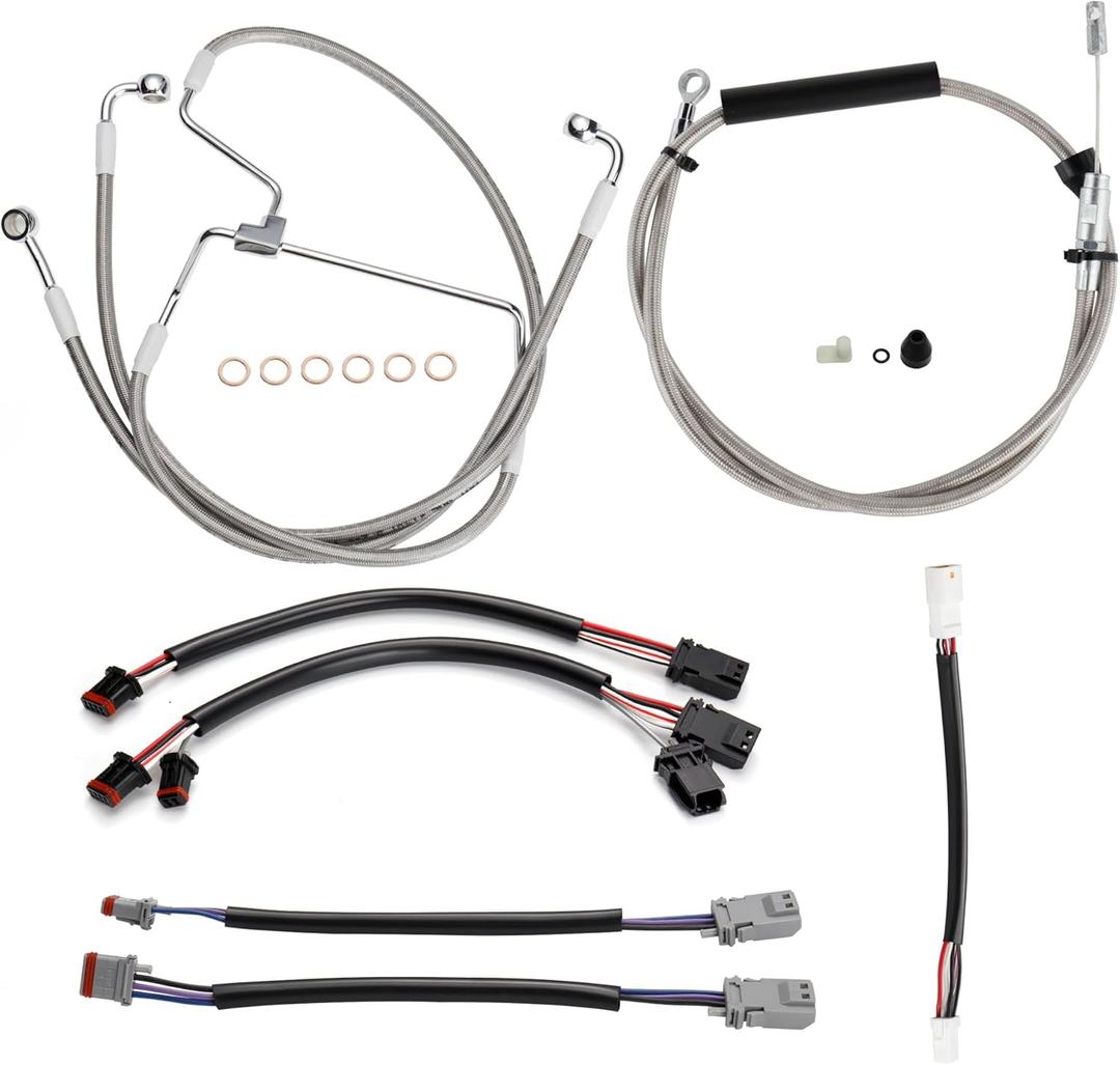 Extended 12" Handlebar Cables Set NO ABS Clutch Cable Brake Line Extension Kit for Harley 2021-2023 Road King/Electra Glide/Street Glide/Road Glide NO ABS, Chrome