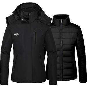 wantdo Women's 3 in 1 Waterproof Ski Jacket Mountain Snowboarding Jacket Winter Snow Coat (X-Large, Black)