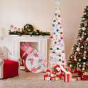 HMASYO 5 FT Pop Up Christmas Tree with Timer Lights and Decorations, White Tinsel Christmas Tree with Candy and 24 Balls Ornament, Collapsible Pencil Tree Xmas Decoration for Home, Office, Party