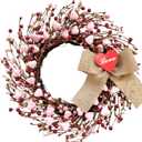 TEMPUS 18" Artificial Valentine's Wreath, Pink and Red Heart Berry Wreath for Front Door Wall Party Wedding Decorations, for Girl Friends for Valentine's Day