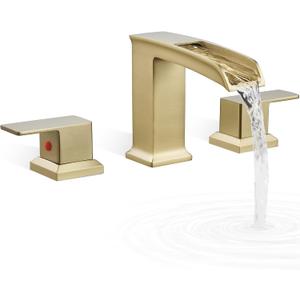 Roman Bathtub Faucet Deck Mount 3 Hole, Brass Waterfall Faucet for Bathtub 6-16 Inch, Brushed Gold Tub Faucet Set 2 Handle, High Flow Widespread Bathtub Faucets with Water Hoses for Hotel (Matte Brushed Gold - Elegant)