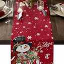 Christmas Table Runner Linen Dresser Scarves 13x70in, Red Snowman Xmas Gift Washable Burlap Table Runners Tabletop Scarf for Holiday Party Dining Tables Decor, Cardinal Garland Snowflake