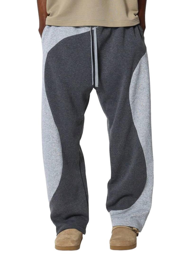 ZAFUL Men's Baggy Sweatpants Color Block Irregular Patchwork Drawstring Sweatpants Casual Wide Leg Lounge Pants(1-Grey, S) (Gray, S)