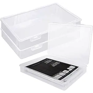 3 Pack Plastic Storage Boxes with Hinged Lids for 8.5" x 11" Letter, 2" Height A4 File Storage Case, Clear Scrapbook Paper Storage Boxes Documents Magazines Holder