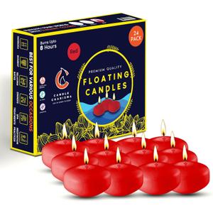 Candle Charisma Red Floating Candles 3 Inch (Set of 24)  8-Hour Dripless, Smokeless Burn with Natural Flickering Flame  Perfect for Weddings, Centerpieces, Pool Nights & Special Events
