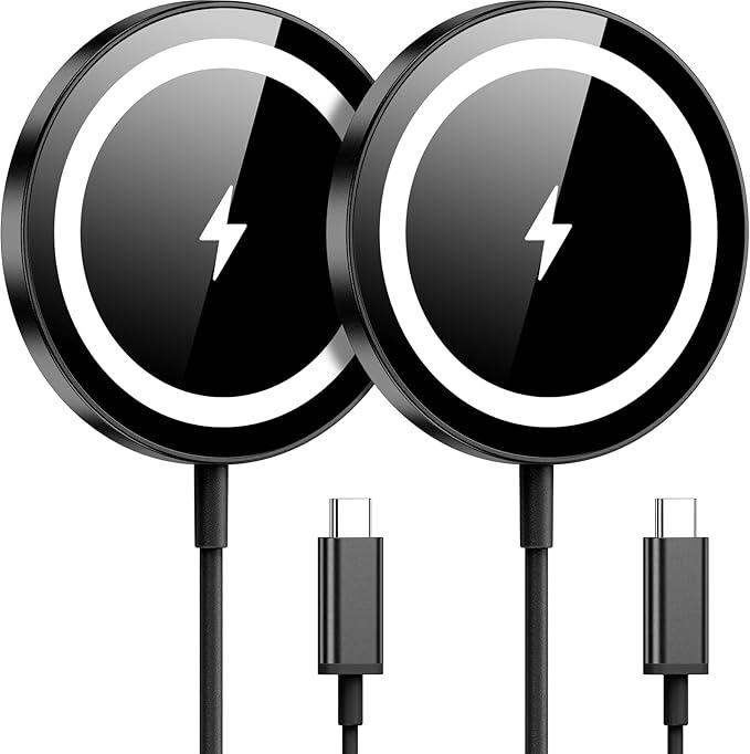 WRVVR for Apple MagSafe Charger 2 Pack, Magnetic Wireless Charger for iPhone 17/17 Pro/17 Pro Max/Air/16 15 14 13 12 Pro Max Plus mini,Charging Pad for Airpods Pro 3 2,Strong Magnet, Black