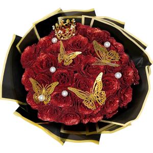 Red Glitter Roses Bouquet, 24 Pcs Shiny Glitter Flowers Bouquet, Everlasting Artificial Roses Bouquet for Mothers Day, Birthday, Anniversary, Wedding, Engagement, Christmas