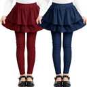 Resinta 2 Pack Girls Leggings Uniform Pants Legging with Skirts Stretch Warm Pant 4-14 Years (Red)