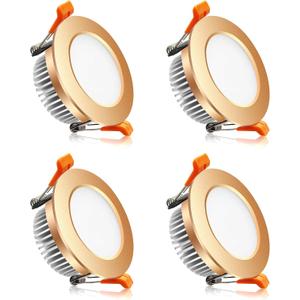 YGS-Tech 3 Inch LED Recessed Lighting, Dimmable Downlight 5W(40W Halogen Equivalent), 3000K Warm White Ceiling Light, CRI80, Gold Trim with LED Driver(4 Pack)