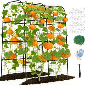7.2FT Cucumber Trellis for Raised Bed, Garden Arch Trellis with Net, Rustproof Metal Plant Support for Climbing Plants Outdoor, Tomato Zucchini Squash Bean Pea Melon Vine, Rose Flower Garden Arbor (Black - 86.61" * 70.86")