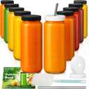 Ruckae 16oz 10 Pack Juice Bottles, Glass Bottles with Lids, Smoothie Cup Lids and Straws, Water Bottle Mason Jar Drinking Glasses for Juicing, Smoothies, Kombucha