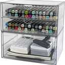 Clear Desk Drawer Organizer, 2 Pack Plastic Home Office Accessories Storage Box for Marker, Cards, Stationery, Crafts, Makeup, Bathroom Supplies, Coffee Pods, Pet Snacks (3 Drawers)