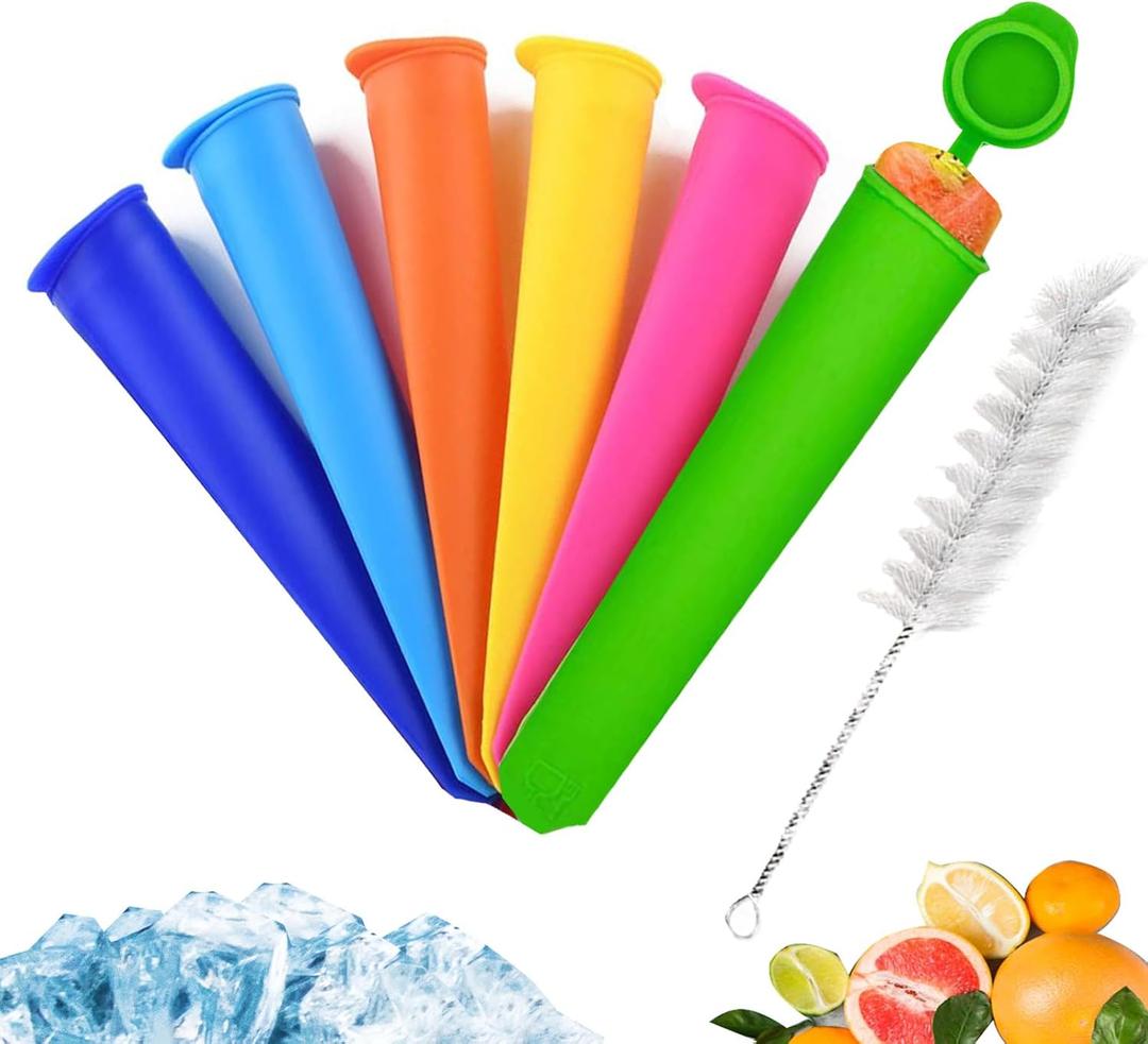 Silicone Ice Pop Mold Wpunwen Popsicle Molds with Lids 6 Pcs Silicone Popsicle Molds Reusable Popsicle Tubes with Clean Brush Durable Pure Color