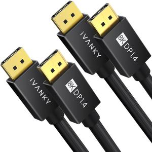IVANKY 8K DisplayPort 1.4 Cable, [2 Pack, 6ft] High Speed DP Cable, [8K60Hz, 4K144Hz, 2K240Hz] HBR3 Support 32.4Gbps, HDR, HDCP, High Speed Display Port Cord for Gaming Monitor,Graphics,PC,Laptop