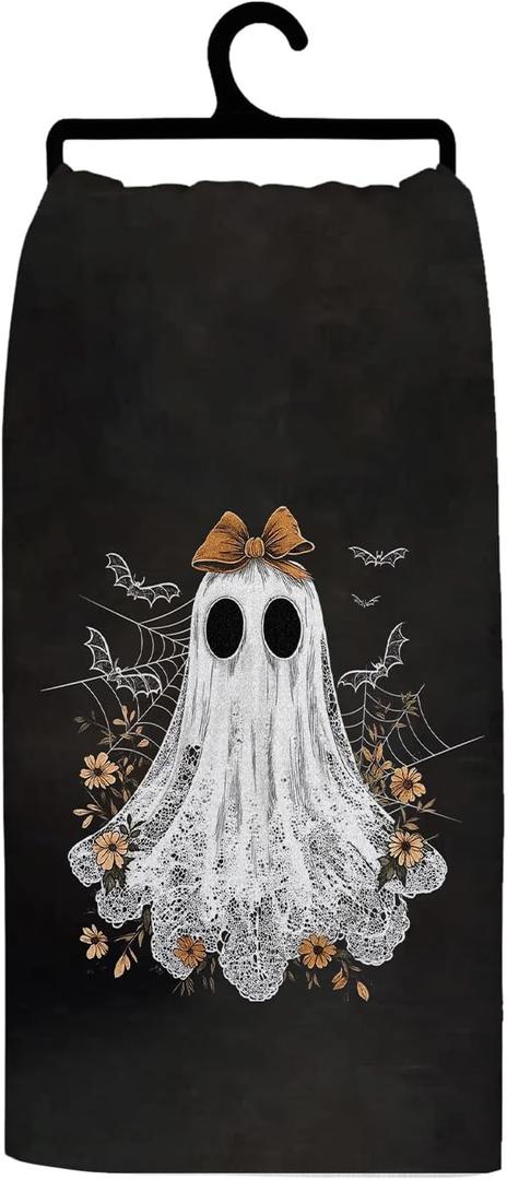 Halloween Ghost Kitchen Towels, Coquette Bow Lace Ghost Floral Decorative Hand Towels for Bathroom, Spooky Halloween Dish Tea Towel for Kitchen Decor, 16x24 Inch (Ws1)