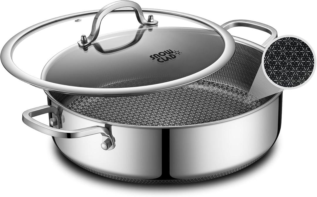 Sauté Pan, Hybrid Non Stick 5 Quart Everyday Braiser pan,Chicken Fryer, PFOA Free Cookware,12 inch Deep Frying Pans with Lid,Dishwasher and Oven Safe,Works on Induction,Ceramic and Gas Cooktops