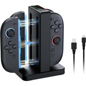 NexiGo Enhanced Controller Charger Compatible with Nintendo Switch 2, Charging Dock for Joy-Pads with Sound Alerts and Charging Indicator, USB Type-C Charging Cable Included