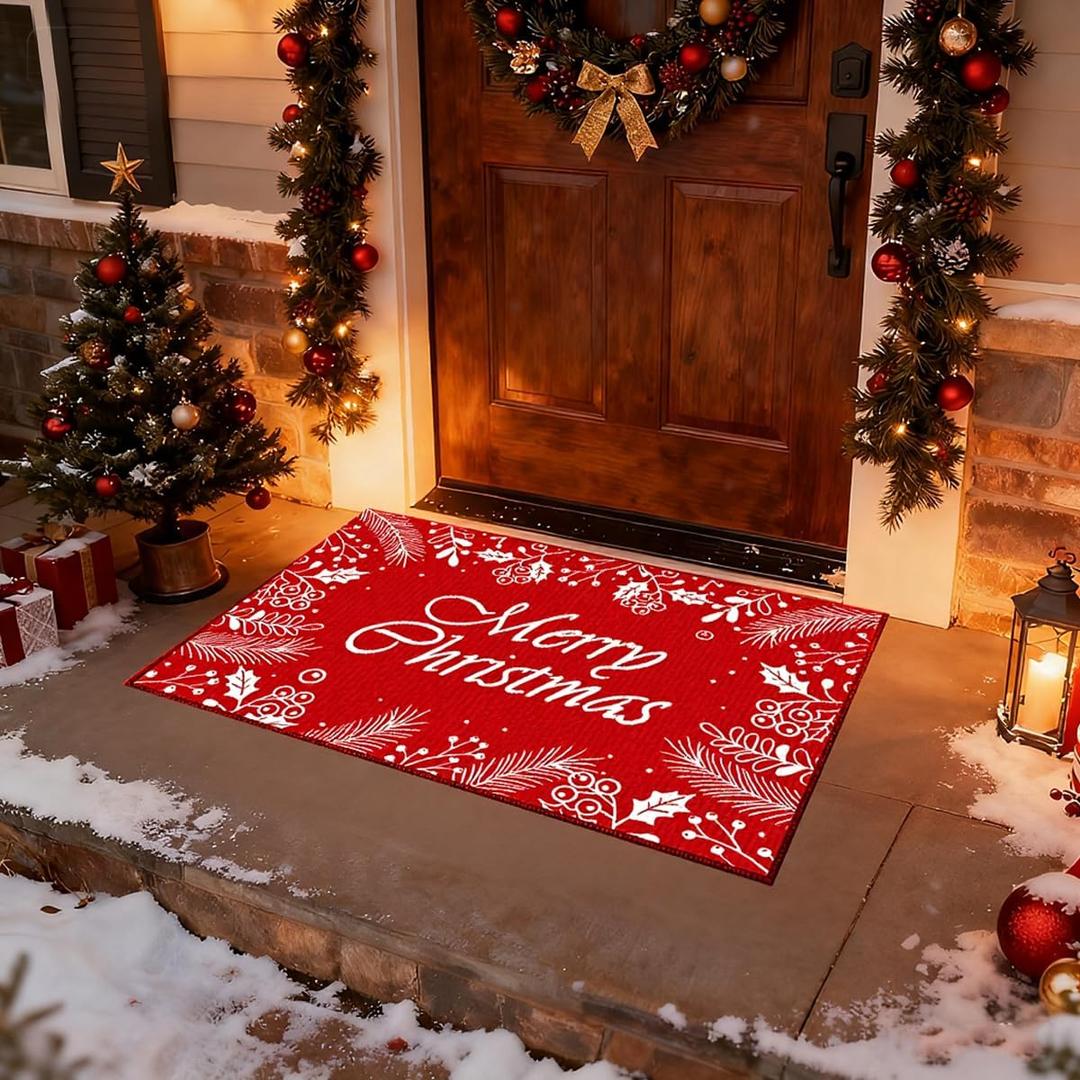 Red Christmas Rug 2'x3' - Soft Crystal Velvet Carpet with Non-Slip Dots, Anti-Curling & Anti-Fraying Edges, Stain-Resistant Floor Mat for Living Room, Bedroom, Under Christmas Tree