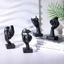 LCCCK Abstract Face Statues Set of 4  Black Thinker Style Face Sculptures for Shelf, Desk or Home Decor  Modern See No Evil Figurines  Minimalist Resin Art for Office or Gifts