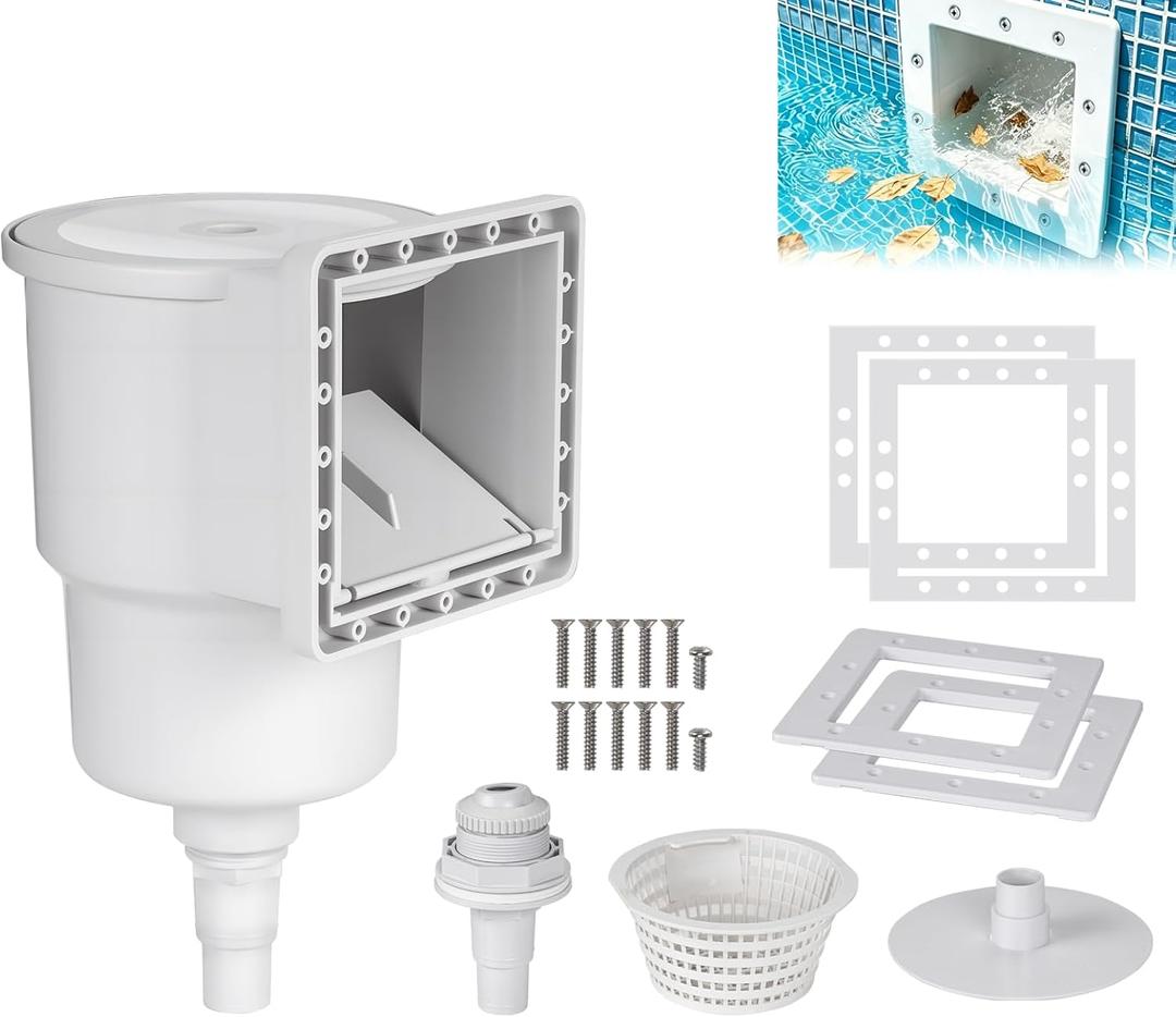 Above Ground Pool Skimmer Kit,Thru-Wall Skimmer with Accessories,Heavy Duty WallMount Pool Skimmer for Standard Pool Wall Openings,for Filter Leaves, Hair ect.(White)