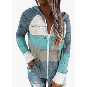 FEKOAFE Women's 2025 Fall Striped Color Block Hoodies Fashion V Neck Knit Sweater Pullovers, S