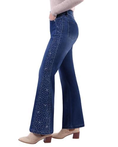 GRAPENT Fashion Jeans for Women 2025 High Waist Stretchy Dark Wash Denim Bell Bottom Darkness Blue Flare Jeans, Darkness Blue, L, Darkness Blue