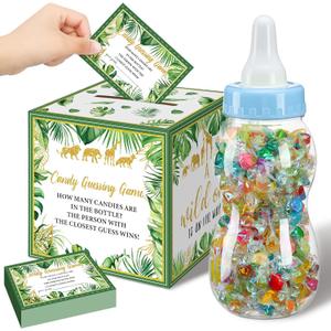 Glenmal 52 Pcs Baby Shower Games Gift Sets Large Baby Bottle for Shower Game Guess How Many Candies Decorations for Gender Reveal(Safari Jungle Animal)