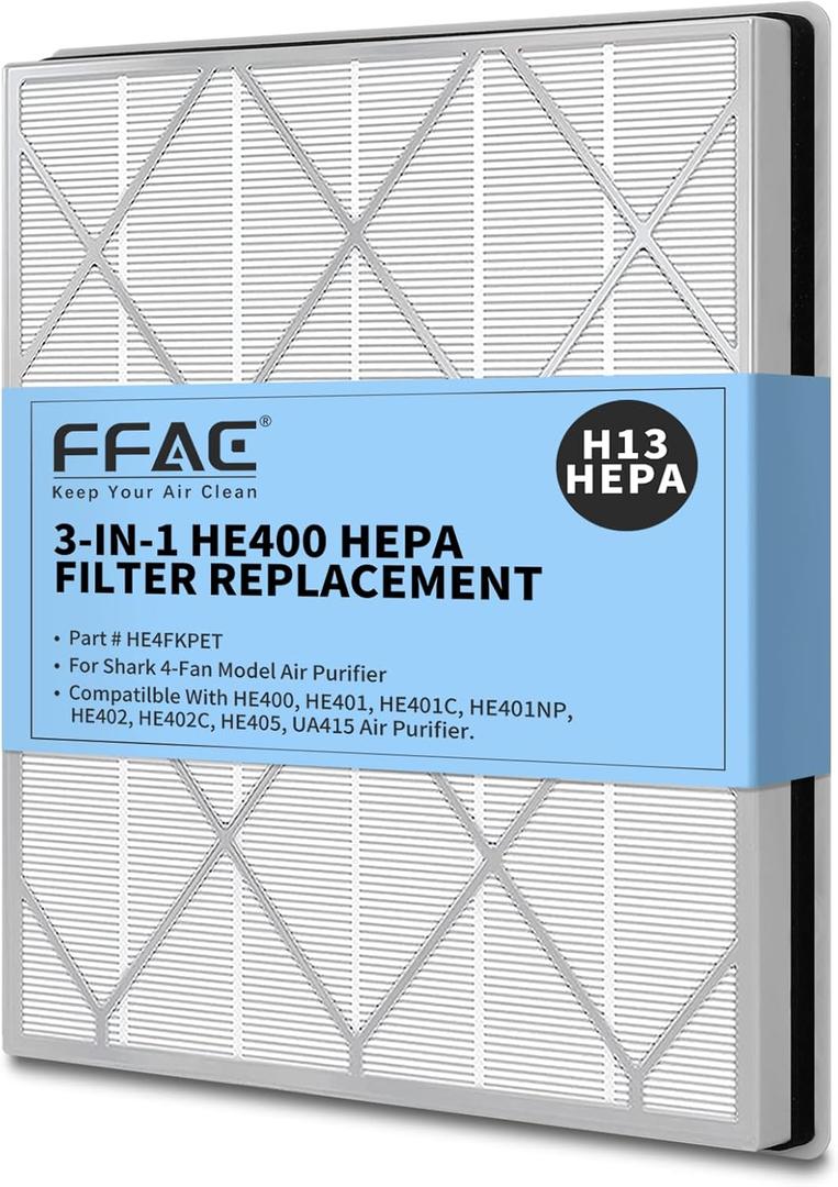 HE401 Filter Replacement Compatible with Shark Air Purifier 4-Fan Models (HE401 HE400 HE402 HE405), H13 True HEPA Filter with Activated Carbon Pre-filter, 1 Pack (HE401(1pack))
