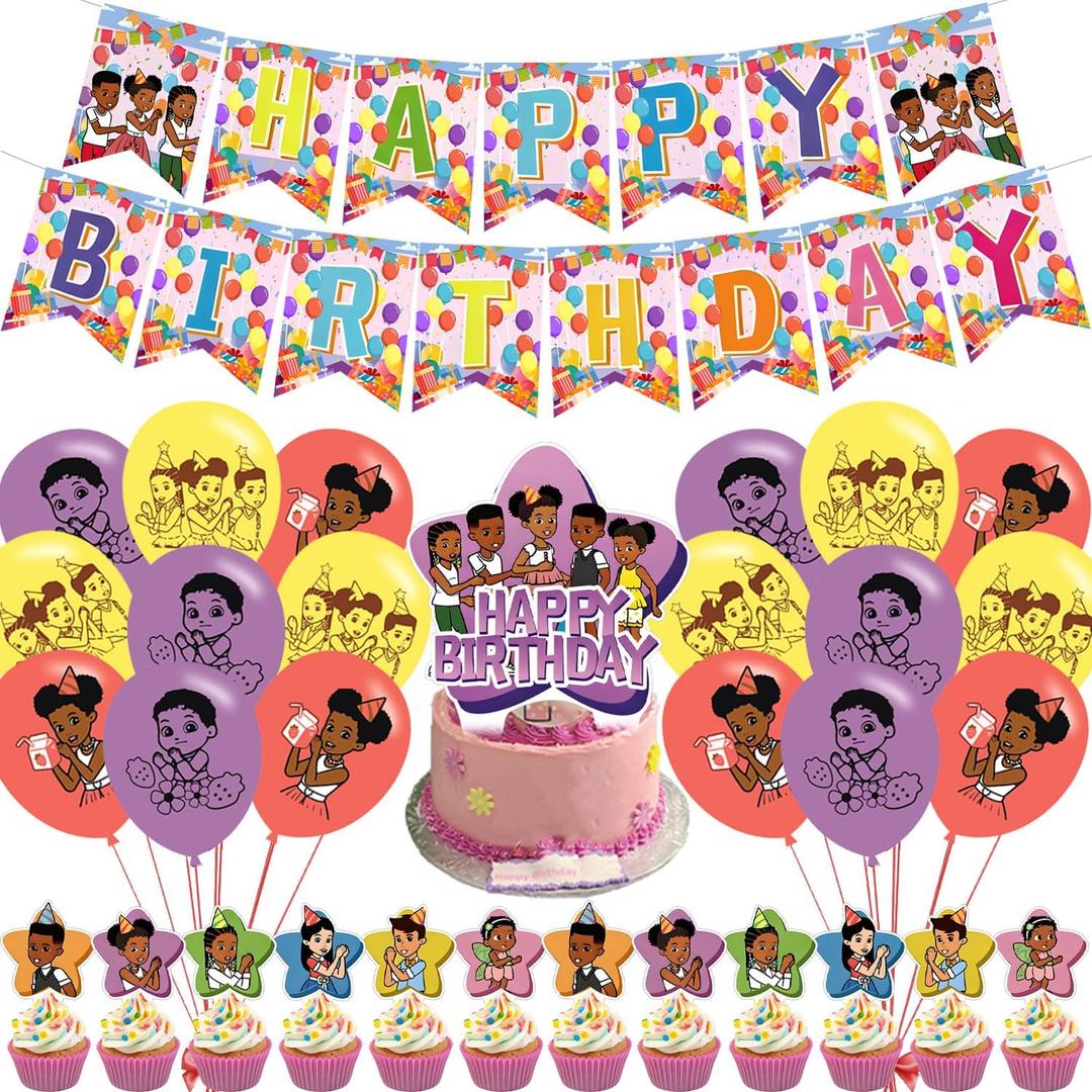 Gracies Party Decorations,Corner Girls Birthday Party Supplies Includes Banner- Cake Topper - 24 Cupcake Toppers - 18 Balloons