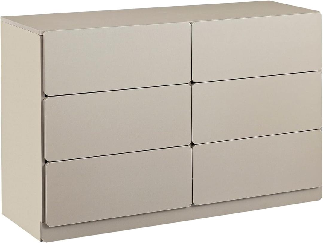 Vibe & Dine 6 Drawer Double Dresser, Modern Chest of Drawers with Wide Storage for Closet, Bedroom, Living Room, Beige (15.8"D x 47.2"W x 30.3"H (6 Drawers))