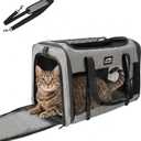 Soft Cat Carrier, Large Foldable Pet Carrier with Four-Sided Breathable Mesh, Safety Leash Included, 20 x 13 x 13 Inches, Travel Bag for Cats & Small Dogs, Grey