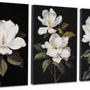CCWACPP 3 Piece Floral Canvas Wall Art Magnolia Flowers Pictures Black and White Flowers Painting Prints Modern Bedroom Living Room Home Decor Framed (A, (12"x16"x3))
