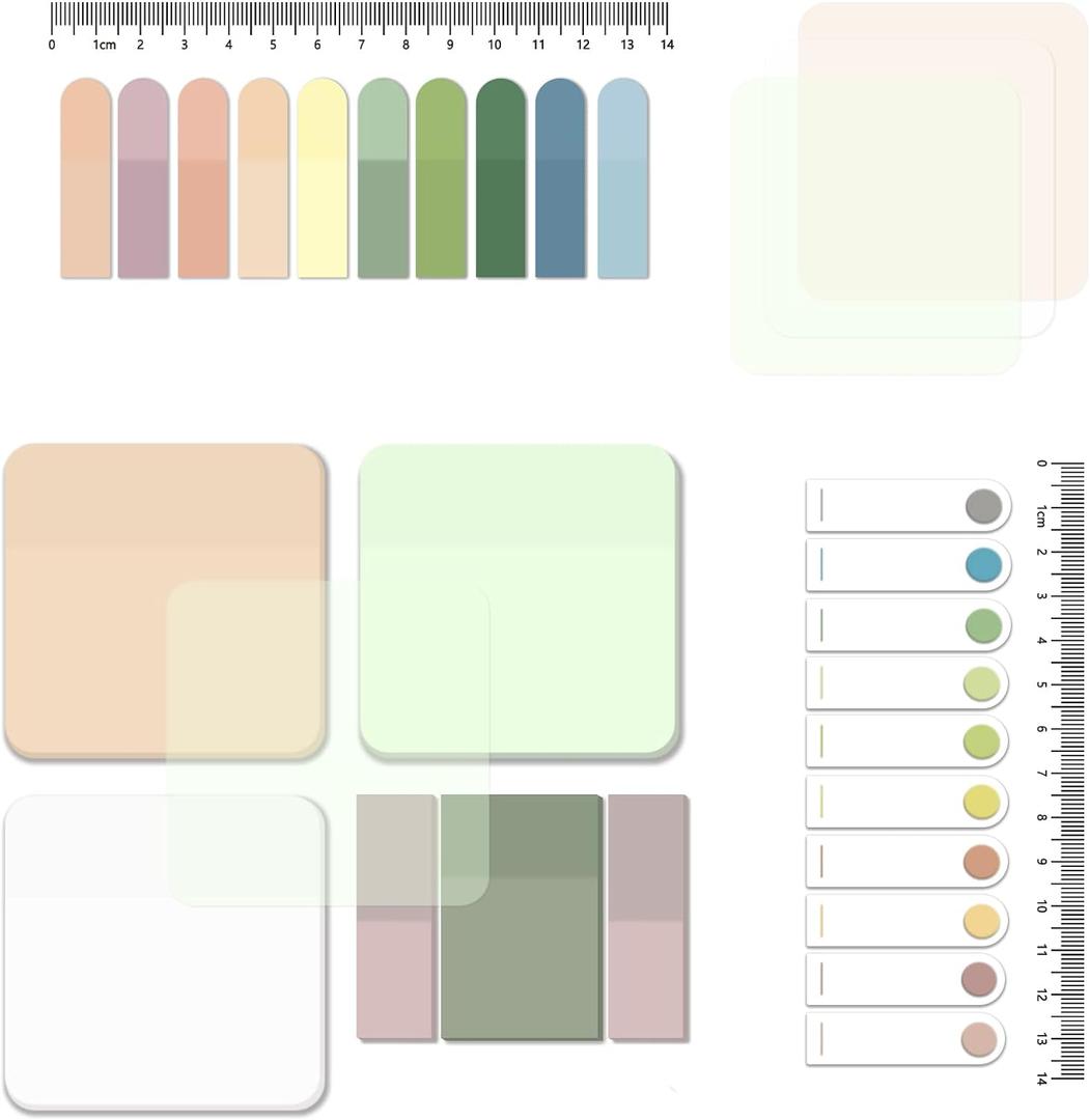 BAYTORY 700 Sheets Pastel Transparent Sticky Notes, Clear Waterproof 3 x 3 inch See Through Memo Pad, Self-Adhesive Translucent Writable Index Tabs for Annotating Books, Study Stationary Supplies (Arc-angle Morandi)