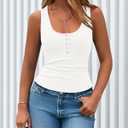 BTFBM Summer Tops for Women 2026 Scoop Neck Ribbed Henley Button Sleeveless Casual Spring Basic Tank Top Clothes Outfits (White, XL)