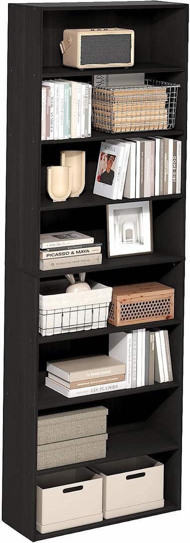 Furinno Basic Book Shelf, 8-Tier Bookcase with Open Shelf, Standing Bookshelf, Cube Storage Organizer, 9 x 24 x 71, for Living Room, Bedroom, Home Office, Espresso