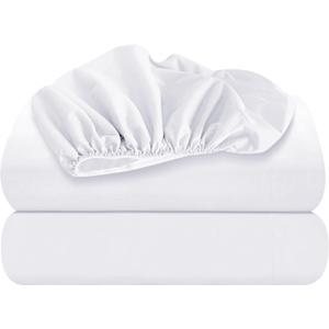 Oakias Twin Fitted Sheets White – Pack of 2 Bottom Sheets – Soft Brushed Microfiber Elastic Sheets for Bed – Shrinkage & Fade Resistant Sheets – Machine Washable