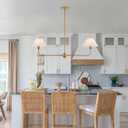 Modern Linear Chandeliers for Dining Room, Gold Island Light Fixtures with Off-White Fabric Shade, Rustic Linear Pendant Light for Kitchen