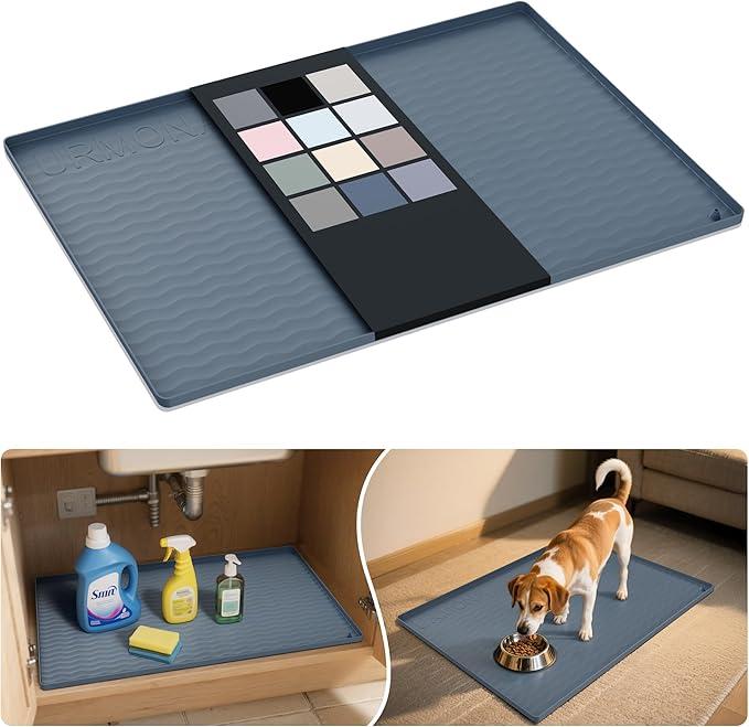 URMONA Waterproof Silicone Under Sink Mat 31'' x 22'' Shelf Liner for Kitchen and Bathroom, Cabinet and Counter Protector, Storage and Organizers, Litter Mat, Pet Cat Puppy Essentials (Dark Grey)