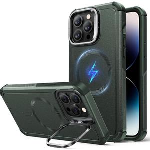 ESR for iPhone 14 Pro Phone Case with Stand, 23ft Military-Grade Drop Protection Heavy Duty Magnetic Phone Case, Compatible with MagSafe Accessories, Cyber Series, Green