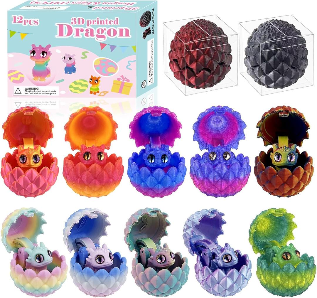 YVBBHE 12 PCS Small 3D Dragon Eggs with Dragon Inside, Mini Flying Dragons with Eyes and WingsEaster Basket Stuffers Mini Animal Easter Egg Set Suitable for Home & Office Decoration (B)