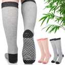 SONORAN Bamboo Viscose Compression Socks for Pregnant Women (2 Pairs) 15-20 mmHg Knee High Non-slip Socks for Nurses, Pregnancy S/M（Gray&Pink）