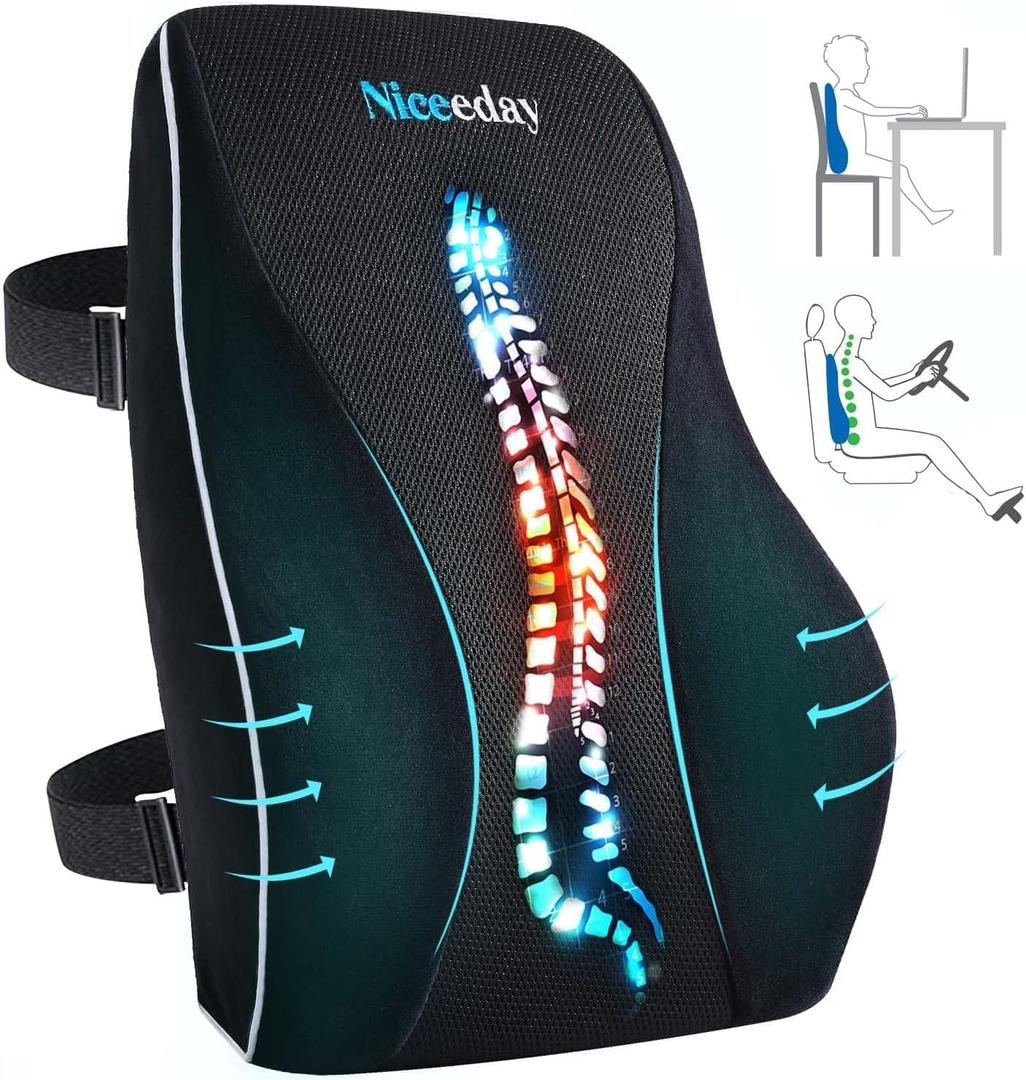 Niceeday Lumbar Support Pillow for Office Chair Car Back Support Pillow, Memory Foam Gaming Chair Desk Chair Back Cushion for Lower Back Pain Relief, Ergonomic Back Rest,Office Home Essentials, 18x15x4 inches