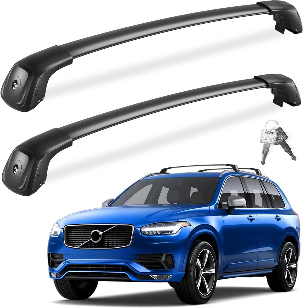 Lockable Roof Rack Cross Bars 260lbs Compatible with Volvo XC90 XC-90 2016-2025,Heavy Duty Aluminum Roof Rails Crossbars Cargo Bars Canoe Snowboard Rooftop Black Carrier Luggage
