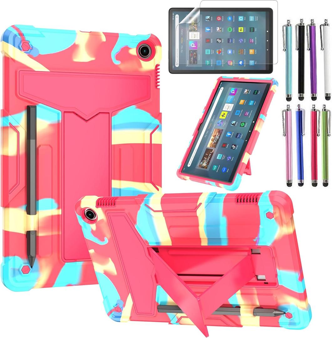 Case for Amazon Fire Max 11 (13th Generation, 2023 Released) - Heavy Duty Hybrid Protective Case Cover with Kickstand + 1 Screen Protector and 1 Random Stylus (Candy/Pink)
