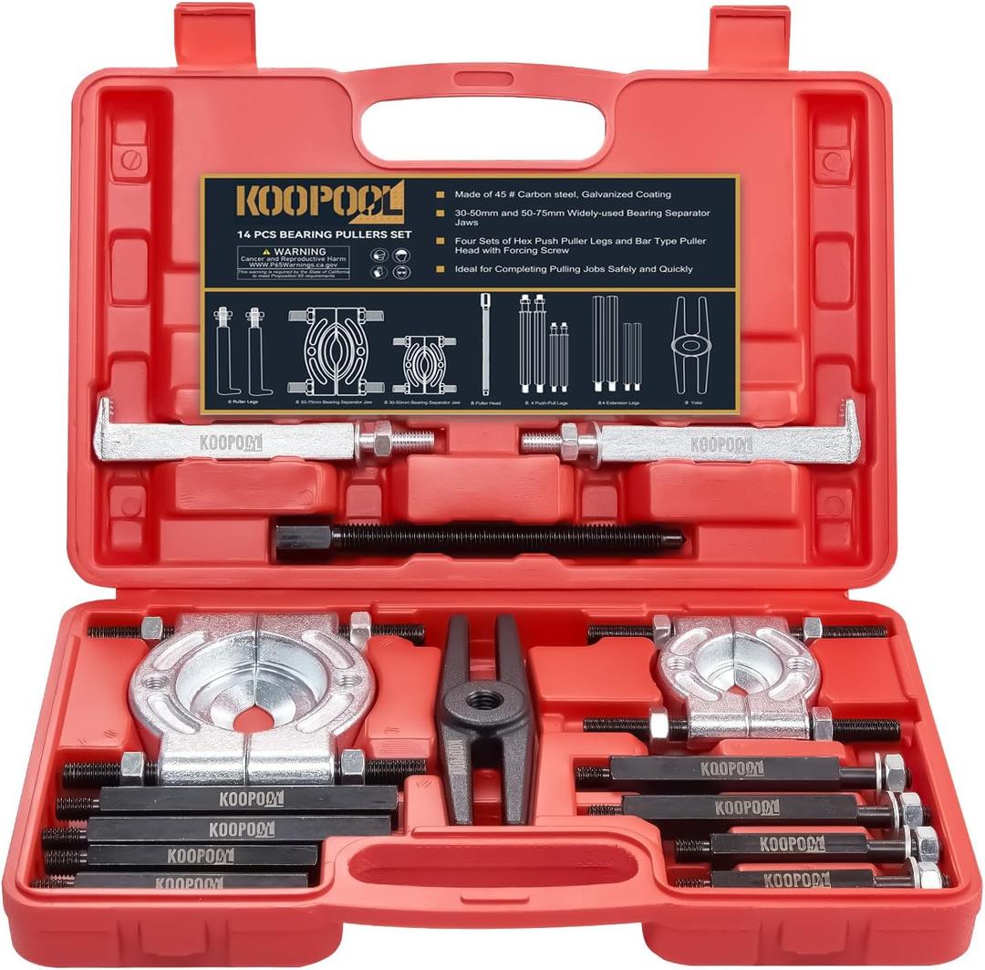 Bearing Puller and Splitter Kit, Separator and Puller Set, Pinion Bearing Puller and Wheel Removal Tool, 5 Ton Capacity Bearing Separator with 2 and 3 Bearing Separator Jaws, 14Pcs (RED)