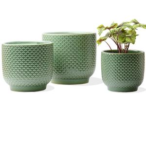 4 + 5 + 6 Inch Ceramic Pots for Indoor Plants, Succulents Plant Pots, Orchid Flower Pot with Drainage Hole, Modern Clay Stoneware Planters, Set of 3 (Green, 4+5+6 Inch)