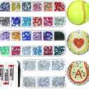 Bling Bedazzling Rhinestones Softballs DIY Craft Kit, Include 3 Pcs 9 Inch Softballs Multicolor Flatback with Tweezers Jewelry Glue Gift for Boyfriend Lover (Fluorescent Green)
