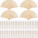 MCEAST 48 Pack Sandalwood Folding Fans Bulk, 7.9 Inches Wooden Handheld Fans with Organza Bags, Wedding Fans for Bridal Shower, Baby Shower, Party Favors, Events & Gifts