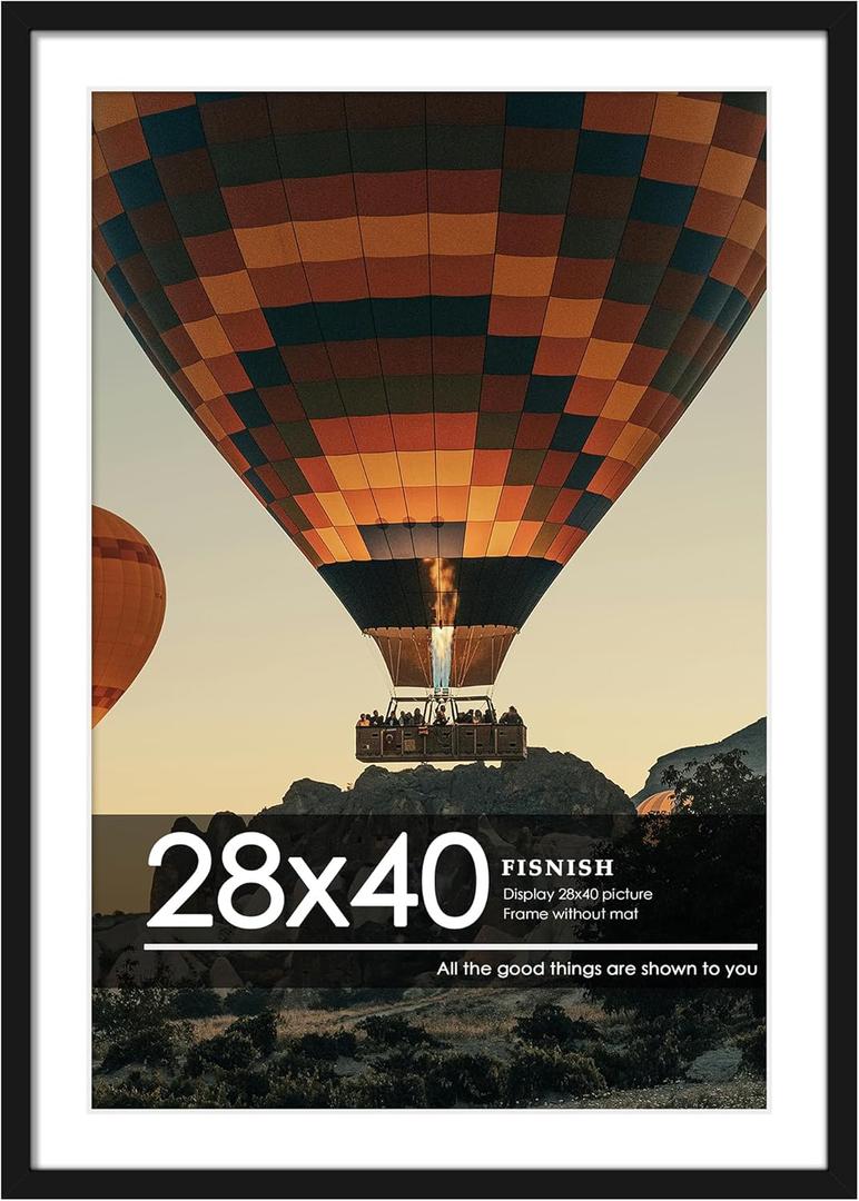 28x40 Picture Frame, Display Pictures 24x36 with Mat or 28 x 40 Without Mat, Black Wall Hanging Poster Frame with HD Plexiglass Durable and Scratch-proof, 1 Pack