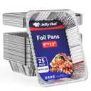 JOLLY CHEF 9x13 Aluminum Pans with Lids (25 Pack)- Disposable Foil Food Containers with Lids for Cooking, Heating, Storing, Prepping Food- Thanksgiving, Christmas, Parties